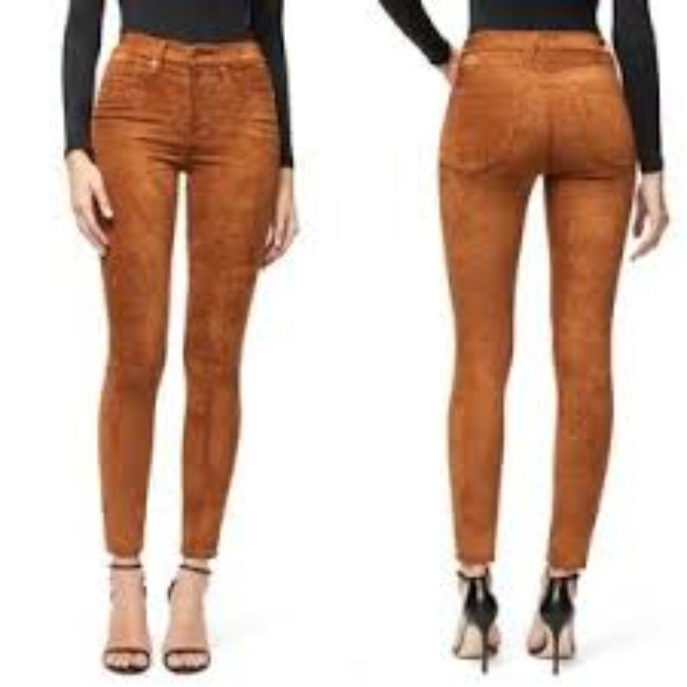Good American Good Waist High Rise Brown Faux Suede Pants Size 14/32